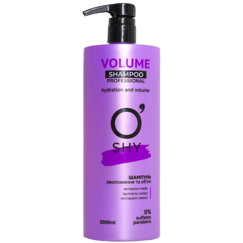 Безсульфатный шампунь для волос O“shy Volume Professional Shampoo Увлажнение и объем, 1 л