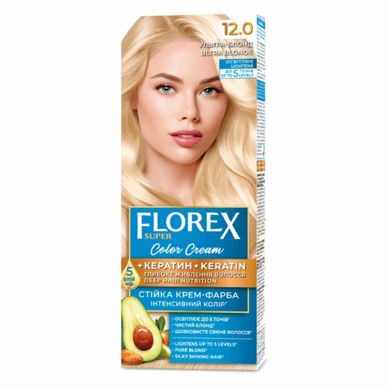 Стойкая крем-краска для волос Florex Super КЕРАТИН 12.0 Ультра-блонд