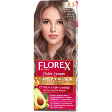 Стойкая крем-краска для волос Florex Super КЕРАТИН  3.3 Пепельно-русый