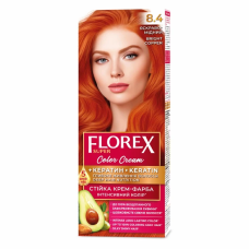 Стойкая крем-краска для волос Florex Super КЕРАТИН  8.4 Ярко-медный