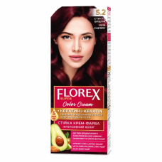 Стойкая крем-краска для волос Florex Super КЕРАТИН  5.2 Спелая вишня