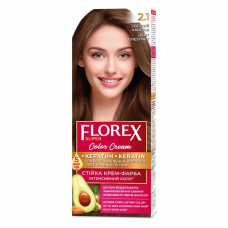 Стойкая крем-краска для волос Florex Super КЕРАТИН 2.1 Светлый каштан