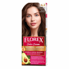 Стойкая крем-краска для волос Florex Super КЕРАТИН 4.2 Бархатный каштан