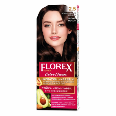 Стойкая крем-краска для волос Florex Super КЕРАТИН  2.5 Коричневый мокко