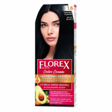 Стойкая крем-краска для волос Florex Super КЕРАТИН  1.6 Исинно-черный